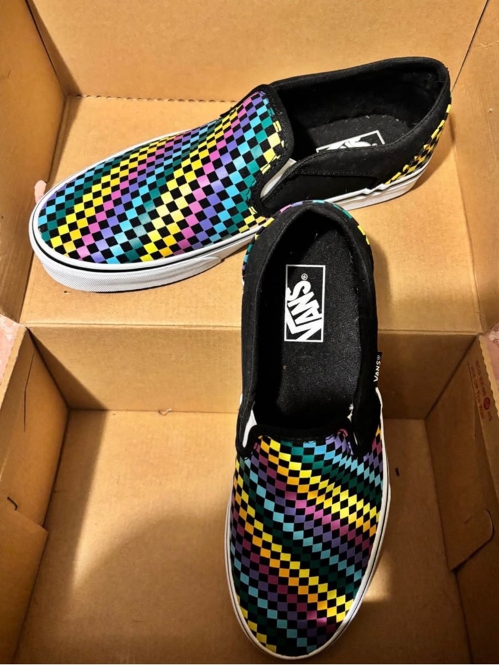 Vans Multicolor Checkerboard Slip-On Sneakers - Black Trim